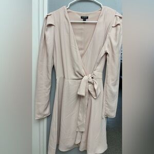 Wrap-Front Long Sleeve Slip Dress in Blush